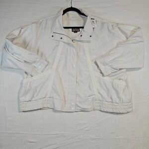 Vintage NYC Cotton White‎ Zip Up Jacket Womens Large Lined Snap Button 90s 80s
